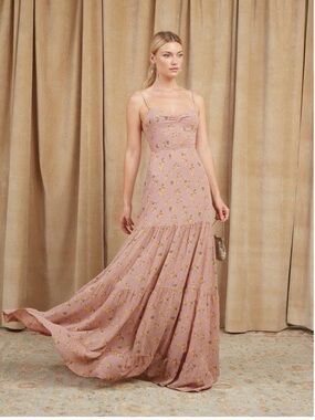Reformation Fiji Floral Maxi Dress Women 4 Mauve Yellow Ditsy Floral Open Back